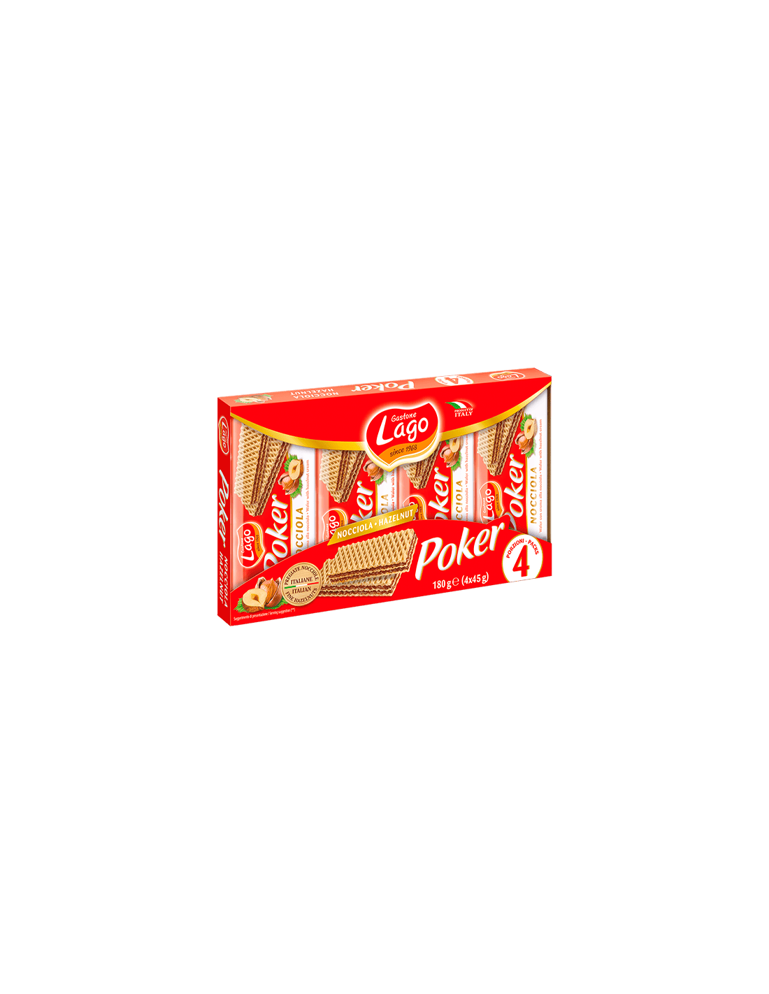 Poker Hazelnoot 4×45 g Gastone Lago - Distribución Mayorista
